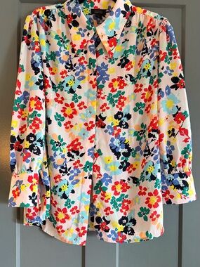 Halogen Atlantic-Pacific Pastel Pink Floral Blouse with Multicolor Blossoms